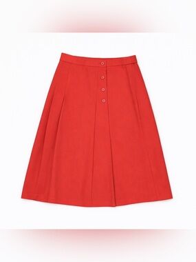 Vintage Koret Career Red Midi A-Line Skirt Pleated Button Front Size 14
